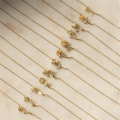 Collana Con Ciondolo Fiore Di Nascita Rame Placcato Oro 18K Gioielli Vintage Stile Francese 3D Per Donna