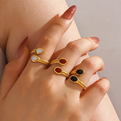 Anello Regolabile In Acciaio Inossidabile Da Donna Vintage Placcato Oro Geometrico Ovale Gioielli Di Moda