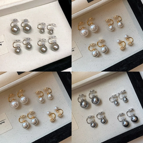 Vintage French Style Faux Artificial Pearl Earrings With 925 Sterling Silver Earring Post Alloy Rhinestone Ear Clips For Women
