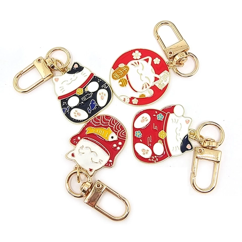 Lucky Cat Keychain Alloy Enamel Maneki Neko Bag Pendant Japanese Style Fortune Accessory Gift For Women Men