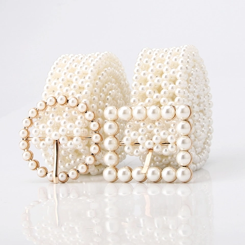Cintura Intrecciata con Perle Artificiali Elegante da Donna Catena in Vita con Fibbia in Strass in Lega Moda per Vestito Festa