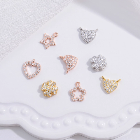 925 Sterling Silver Heart Star Clover Pendants With Zirconia Inlay DIY Jewelry Making Accessories Gold Silver Rose Gold Charms