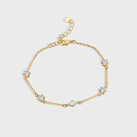 Bracelet En Laiton Plqué Or Élégant Pierres De Zircon Marquise Et Rondes Bijoux Chaîne Fine Pour Femmes Réglable Luxe