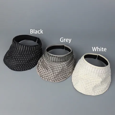Rhinestone Mesh Visier Hut Für Damen Sommer Sonnenschutz Oben Offen Nylon Stirnband Sonnenhut Mode Pendler