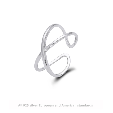 925 Sterling Silber Ring Offen Verstellbar Minimalistisch Kreuz Doppelreihig Geometrisch Schmuck Für Damen