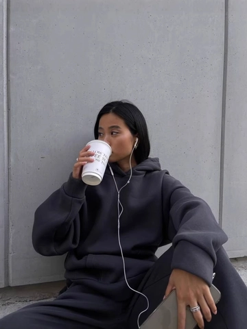Women Oversized Hoodie And Sweatpants Tracksuit Solid Color Casual Sports Loungewear Polyester Cotton Blend