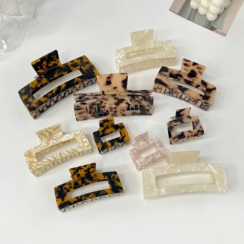Pinzas Para El Cabello De Acetato Grandes Rectangulares Carey Mármol Antideslizantes Para Mujeres Niñas