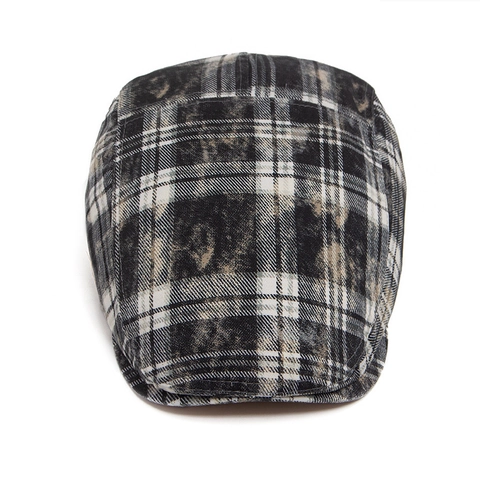 Gorra Plana Retro De Algodón Lavado A Cuadros Estilo Británico Newsboy Para Hombres Mujeres Ajustable Transpirable Vintage