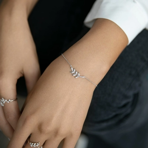 Blatt Armband 925 Sterlingsilber Elegant Olivenzweig Verstellbare Kette Schmuck Für Damen Minimalistisch Edel Hochglanz