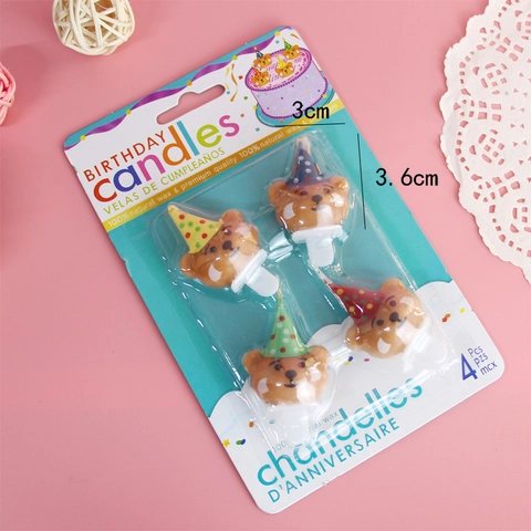 Cute Cartoon Animal Birthday Cake Candles Wax Decorative Party Celebration Smile Face Bear Heart Rainbow Shape Kawaii
