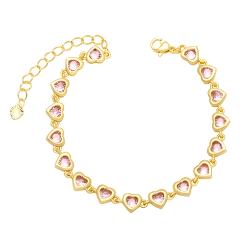 Heart Cubic Zirconia Bracelet Gold Plated Copper Heart Shaped Zircon Jewelry Adjustable For Women Romantic Elegant