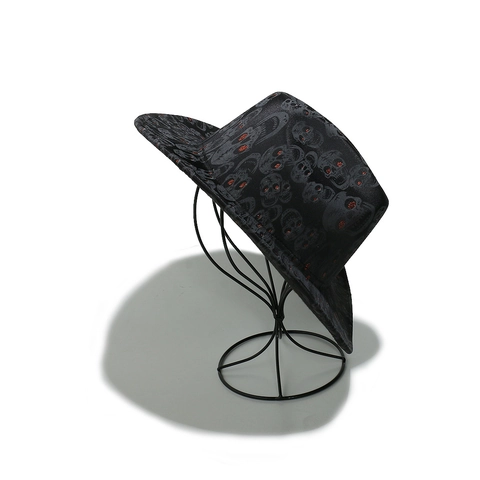 Polyester Cowboyhoed Schedel Luipaardprint Gothische Halloween Fedora Brede Rand Jazzhoed Unisex