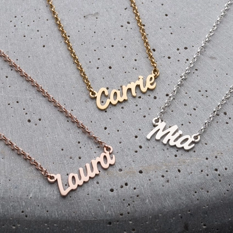 Stainless Steel Script Name Pendant Necklace Jewelry Gift For Women Mama Darling Bella Carrie Alice Laura Mia