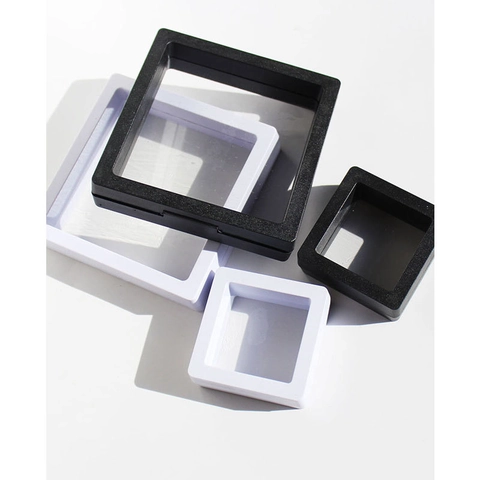 3D Floating Jewelry Display Box PE Film Square Suspension Necklace Earring Ring Storage Case Dustproof Transparent Frame