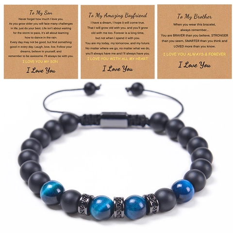 Tiger Eye Beaded Bracelet Matte Stone Copper Cubic Zirconia Braided Rope Adjustable Fashion Jewelry Gift For Men