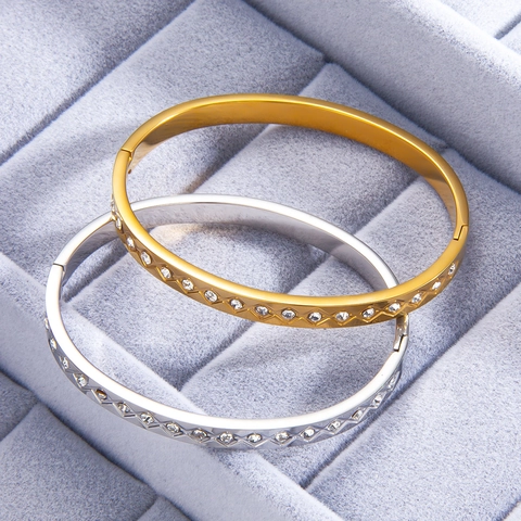 Bracciale Rigido Geometrico In Acciaio Inossidabile Per Donna Con Zirconia Cubica Incastonata Gioielli Minimalisti