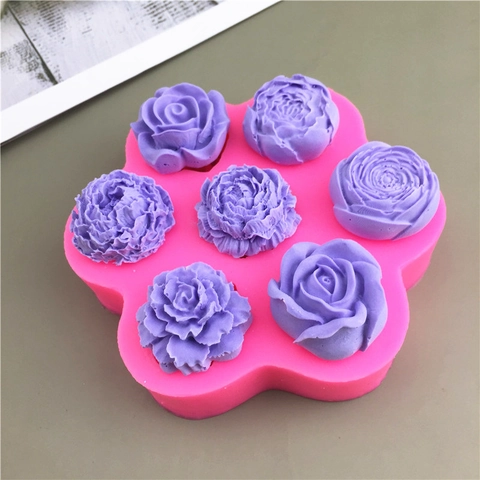 Stampo In Silicone Per Torte Fiori Peonia Rosa 7 Cavità DIY Cottura Fondente Cioccolato Decorazione Dessert Strumento