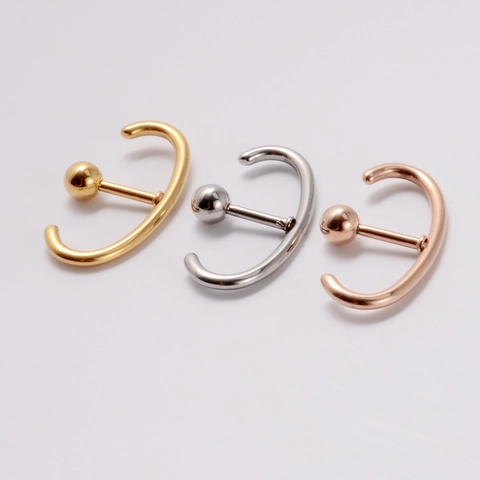 Stainless Steel C-Shaped Stud Earrings Geometric Arc Helix Cartilage Piercing Hoop Minimalist Body Jewelry For Men Women