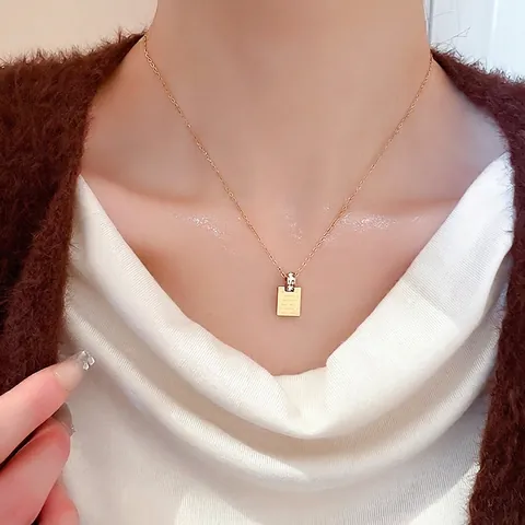 Collana In Acciaio Inossidabile Oro Con Zircone Ciondolo Rettangolare Lettera Incisa Destiny Soul Mate Per Donna Moda