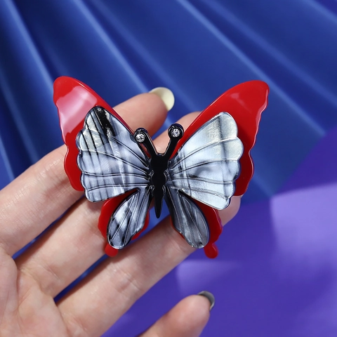 Broche Papillon Épingle Acrylique Double Couche Avec Strass Texture Marbre Animal Bijoux Mode Pour Vêtements Sacs