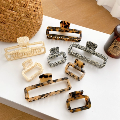 Pinza Per Capelli In Acetato Rettangolo Cavo Geometrico Molletta Squalo Tartarugato Leopardo Copricapo Per Donna