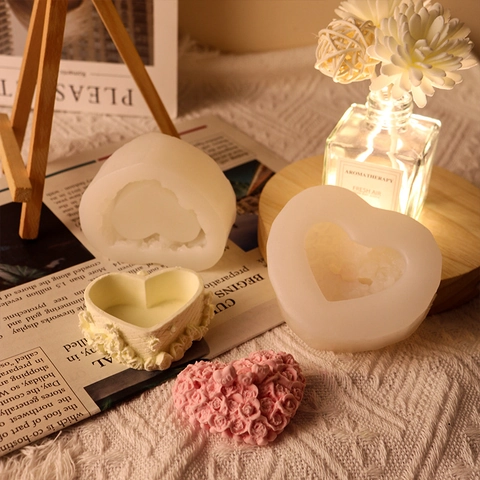 Molde De Silicona Caja De Almacenamiento Forma Corazón Rosa Flor Relieve DIY Joyero Aromaterapia Yeso Resina