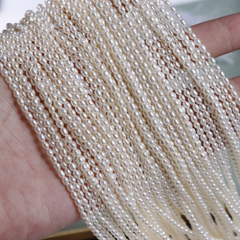 Natural Freshwater Pearl Beads Rice Shaped Oval White High Luster For DIY Jewelry Making Accessories