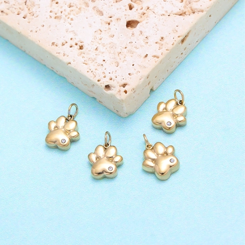 Stainless Steel Cat Paw Charms Cubic Zirconia Animal Footprint Pendants For DIY Jewelry Making Findings Accessory