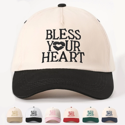 Casquette De Baseball Broderie Bless Your Heart Polyester Patchwork Réglable Rétro Chapeau De Soleil Pour Femmes Hommes
