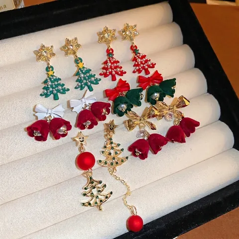 Kerstboom Sneeuwvlok Oorbellen Met 925 Sterling Zilveren Oorsteker Legering Strass Kunstparel Acryl Pluche Sieraden