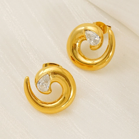 Spiral Ohrstecker 18K Vergoldet 304 Edelstahl Mit Birnenschliff Zirkon Geometrisch Unregelmäßig Für Damen