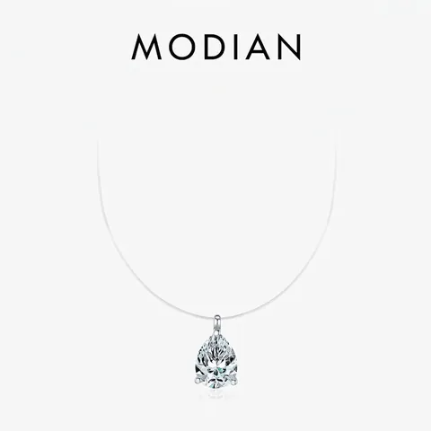 Pear Cut Moissanite Pendant Necklace 925 Sterling Silver Invisible Fishing Line Choker D Color VVS1 Elegant Jewelry For Women