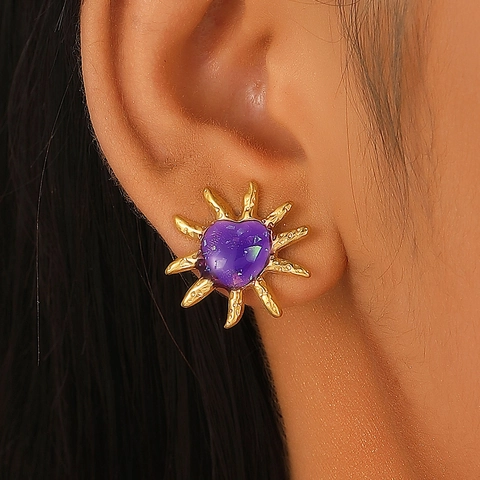 Vintage Stainless Steel Heart Sun Turtle Stud Earrings Gold Silver Plated Rhinestone For Women French Court Jewelry