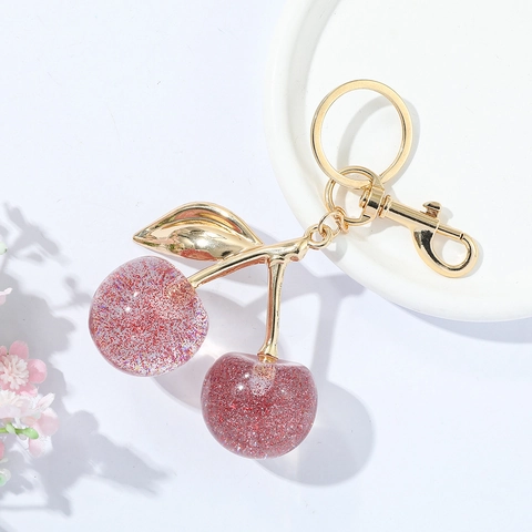 Portachiavi Ciliegia di Lusso Ciondolo Borsa Frutta in Resina Glitter Con Foglia in Lega di Zinco per Donna Accessori Borsa Portachiavi Auto Ciliegia
