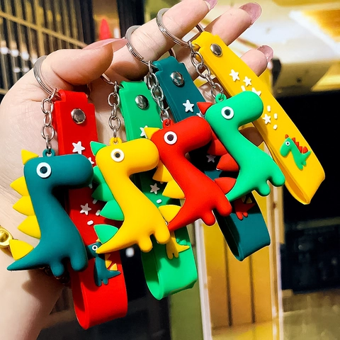 Portachiavi Dinosauro Cartone Animato Silicone Ciondolo Borsa Cinturino Polso Carino Colla Morbida Colorato Anello Chiave Auto Regali