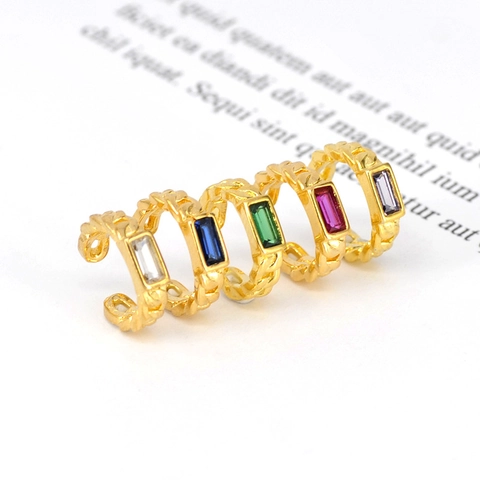Vintage Copper C-Shaped Ear Clip Earrings For Women With Square Zirconia 18K Gold Plated 925 Sterling Silver Earring Post