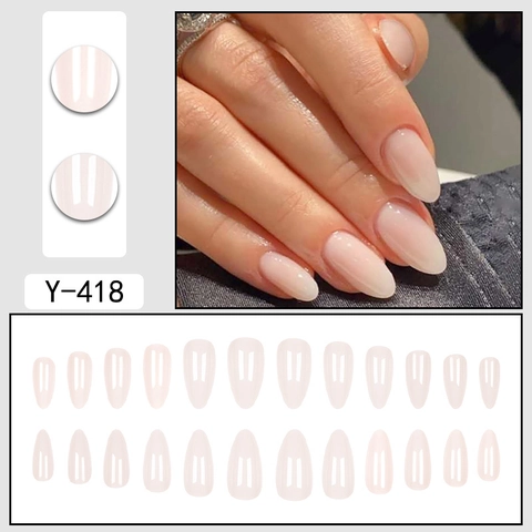Glossy Press On Nails Translucent Milky White Nude Almond Shape Long Simple INS Style False Nails Artificial Daily Y-418