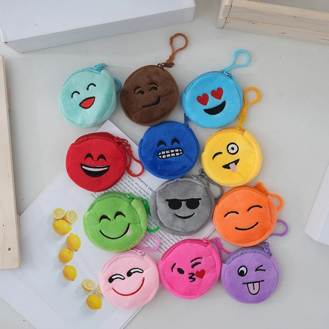 Mini Plush Emoji Coin Purse Round Cartoon Zippered Wallet With Hook For Kids Toddlers Cute Small Money Pouch Pendant