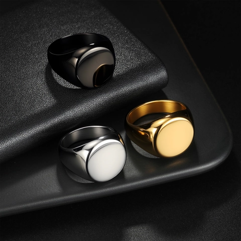 Minimalist Round Signet Ring 304 Stainless Steel High Polished Simple Punk Fashion Band Accessory For Men Unisex