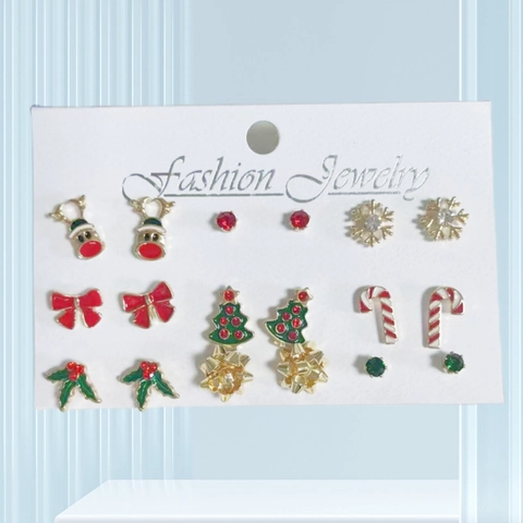 Boucles D'oreilles Noël Renne Arbre Flocon De Neige Canne À Sucre Nœud Alliage Émail Strass Tige En Acier Inoxydable