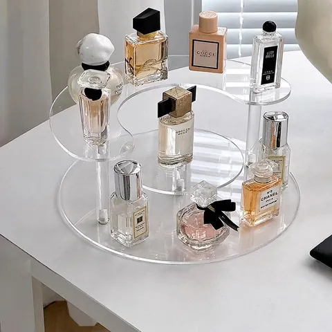 Klarer Acryl Parfüm Display Ständer Mehrschichtiger Riser Gestufter Organizer Für Kosmetik Kollektion Desktop Halbkreis