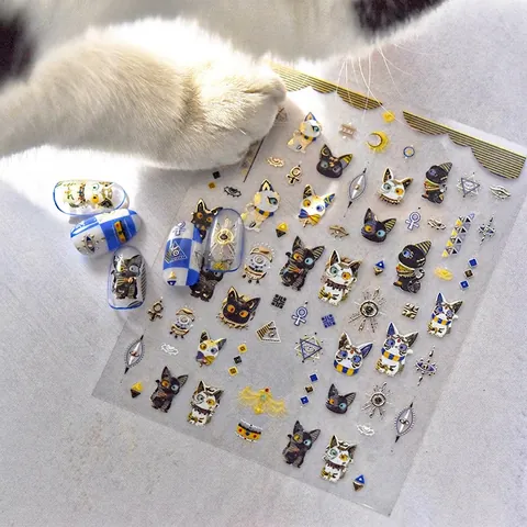 Egyptian Cat Nail Art Stickers Gold Stamping Bronzing Ancient Egypt Bastet Eye Of Horus Ankh Symbols Decorative Decals
