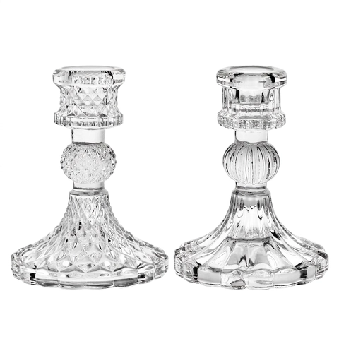 Vintage Glass Candle Holder Ribbed Diamond Textured Crystal Candlestick Home Wedding Table Decor Nordic Style Decorative