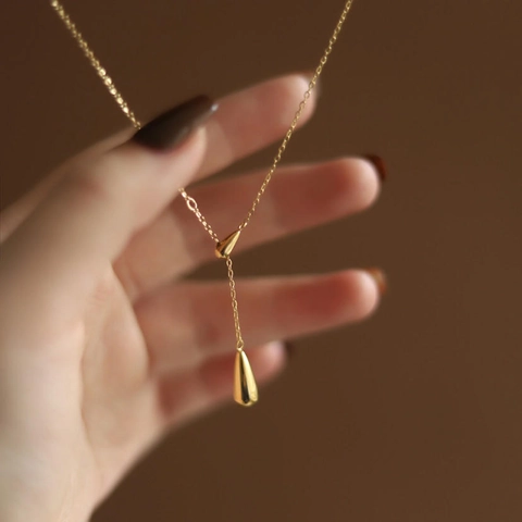 Collana A Y Con Pendente A Doppia Goccia Acciaio Al Titanio Placcato Oro Minimalista Elegante Gioielli Lariat Da Donna