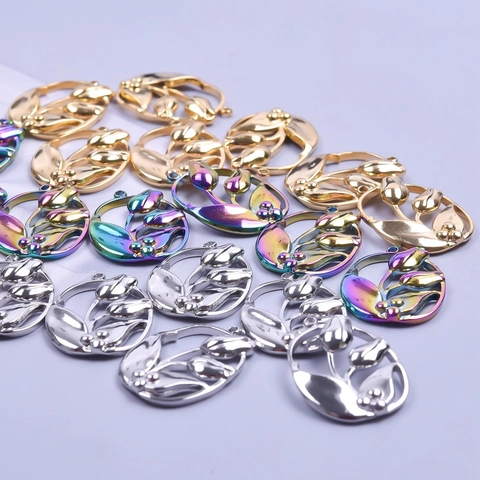 Collana con Ciondolo a Forma di Fiore di Tulipano in Acciaio Inossidabile Vintage Oro Argento Iridescente Gioielli Donna