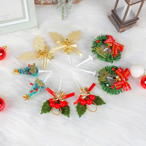 Weihnachts Tortendeko Mini Baum Kranz Stechpalme Mit Glocken Schleifen Für Feiertags Dessert Party Plastik