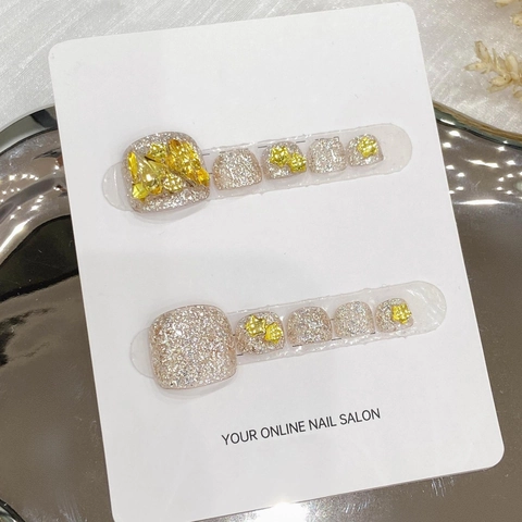 Handmade Toenail Press On Nails Silver Glitter Butterfly Rhinestone Luxury False Nails For Women Pedicure Decoration