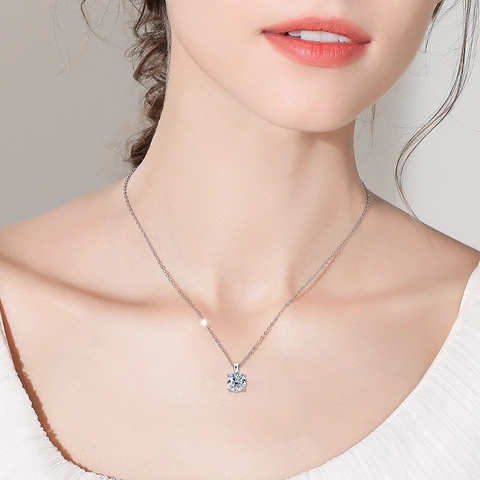 Moissanite Solitaire Pendant Necklace 925 Sterling Silver Round Prong Set Sparkly Jewelry For Women Elegant Gift