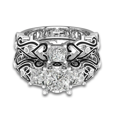 Vintage Prinses Vierkante Zirkoon Hoofdring En Beschermband Legering Hart Emaille Retro Gothische Sieraden Voor Vrouwen