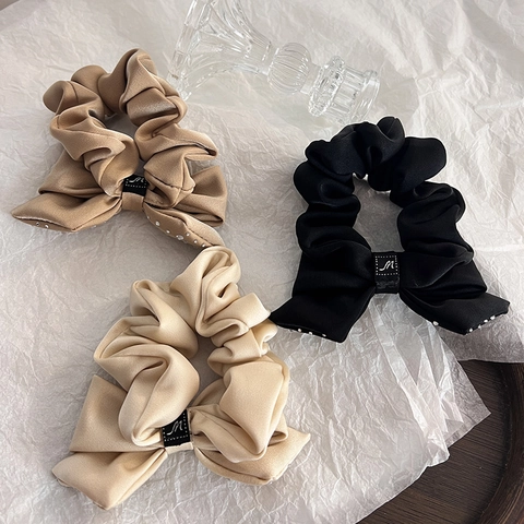 Elegant Bow Scrunchie With Rhinestone Satin Cloth Hair Ties Elastic Ponytail Holder For Women Fashion Accessories